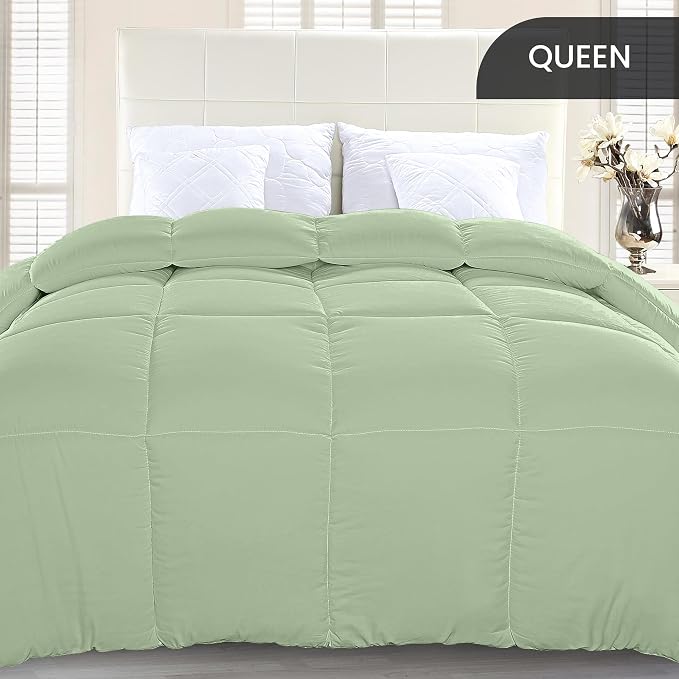 Utopia Bedding Queen Comforter Duvet Insert, Quilted Sage Green Comforter - Image 2