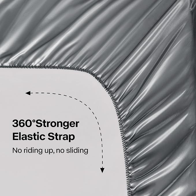 BEDELITE King Size Sheets Set, Luxury Soft Dark Grey Satin Sheets - Image 4