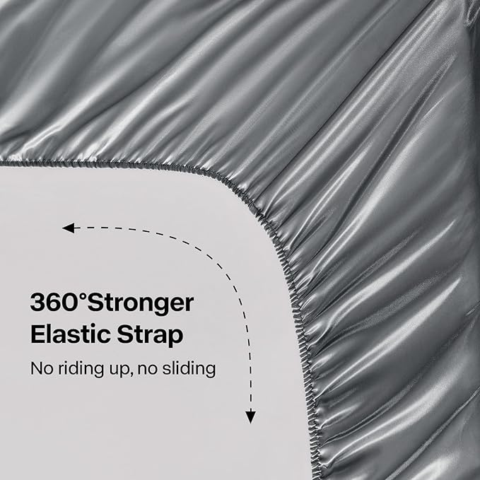 BEDELITE Satin Sheets Full Size Bed Set, Luxury Soft Dark Grey Silky Sheets - Image 4