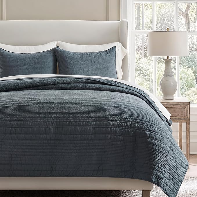 EVERGRACEHOME 100% Cotton Modern Lines Quilt Set Queen Size, Pre-Washed Soft by EVERGRACEHOME