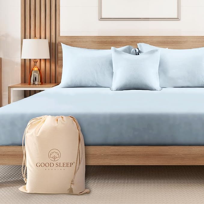 1000 Thread Count Light Blue King Fitted Sheet Only Deep Pocket, Egyptian by GoodSleepBedding