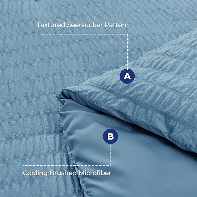 HYMOKEGE Mineral Blue Full Size Comforter Sets Seersucker 7 Pieces, All Season - Image 4