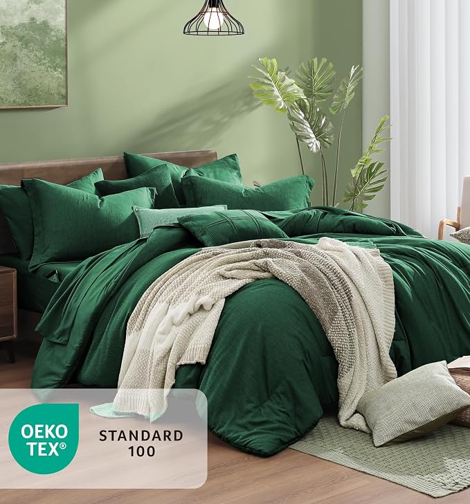 Monbix King Size Comforter Set, Emerald Green King Bedding Set Reversible - Image 5