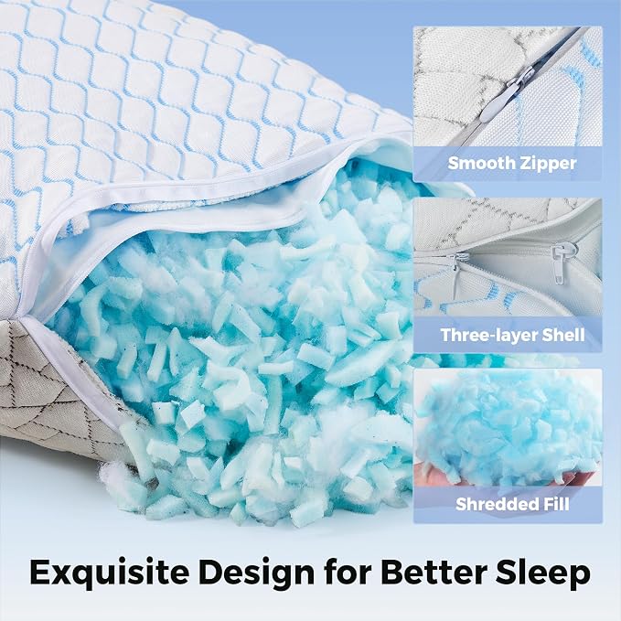 puredown® Pillows Queen Size Set of 2, Shredded Memory Foam Pillows, Cooling - Image 6