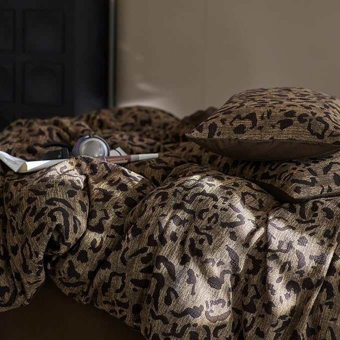 mixinni Leopard Duvet Cover Twin XL Size Yarn-Dyed Leopard Print Jacquard - Image 4