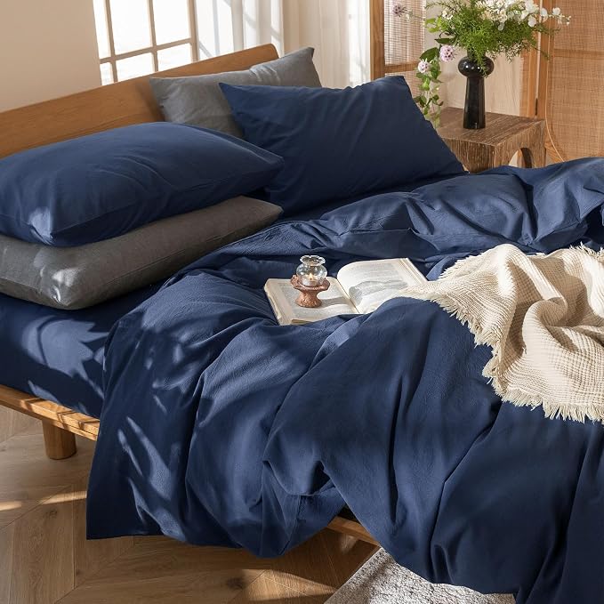 MooMee Bedding Duvet Cover Set 100% Washed Cotton Linen Like Textured - Image 5
