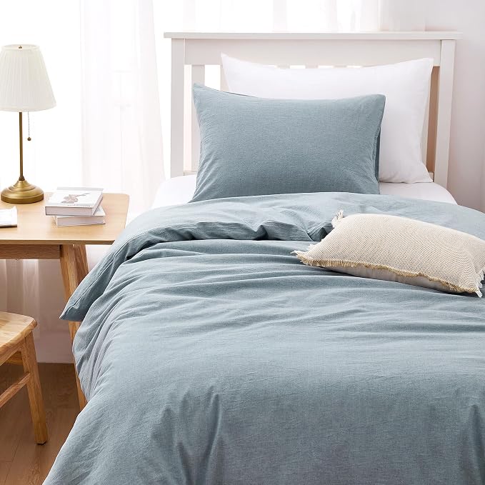 Wake In Cloud - Cotton Duvet Cover Set, Twin Size, Light Denim Blue, 100% - Image 3