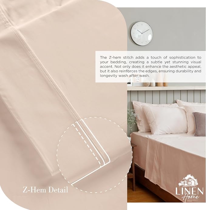 Linen Home 100% Cotton Percale Sheets Full Size, Sand Shell, Deep Pocket - Image 3