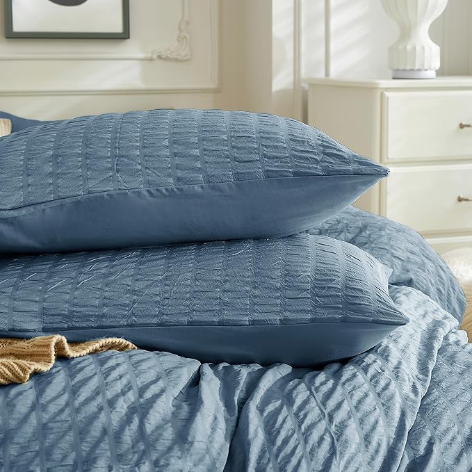 JELLYMONI Sierra Blue Duvet Cover King Size, Soft Breathable Seersucker Duvet - Image 6