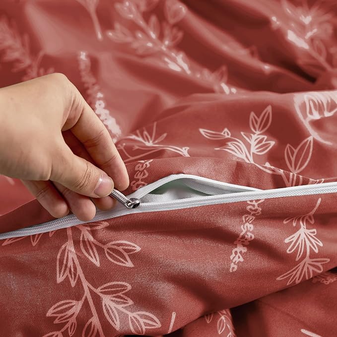 MUXHOMO Duvet Cover Queen Size, Reversible Floral Terracotta Duvet Cover Set - Image 5