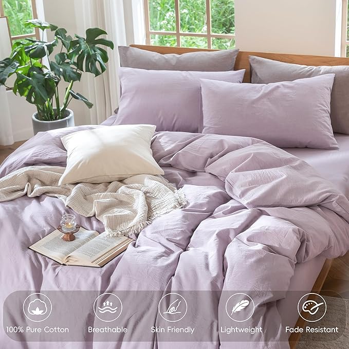 MooMee Bedding Duvet Cover Set 100% Washed Cotton Linen Like Textured - Image 4