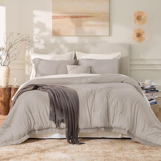 Andency King Size Comforter Set Heather Grey, 3 Pieces Boho Soft Lightweight by Andency