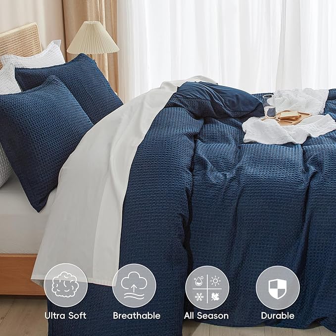 PHF Waffle Weave Duvet Cover California King, No Snagging Ultra Soft Luxury - Image 4