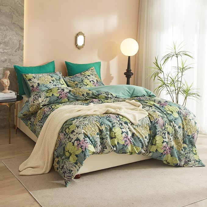 mixinni Tropical Multicolored Leaves Print Duvet Cover 2 Pillowcases Botanical - Image 2