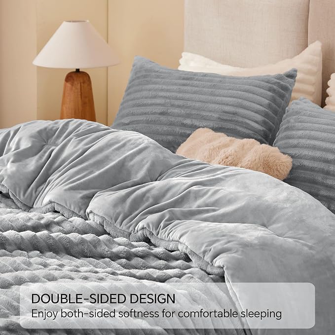 BEDELITE Fleece Twin Comforter Set -Super Soft & Warm Fluffy Light Grey Bedding - Image 5