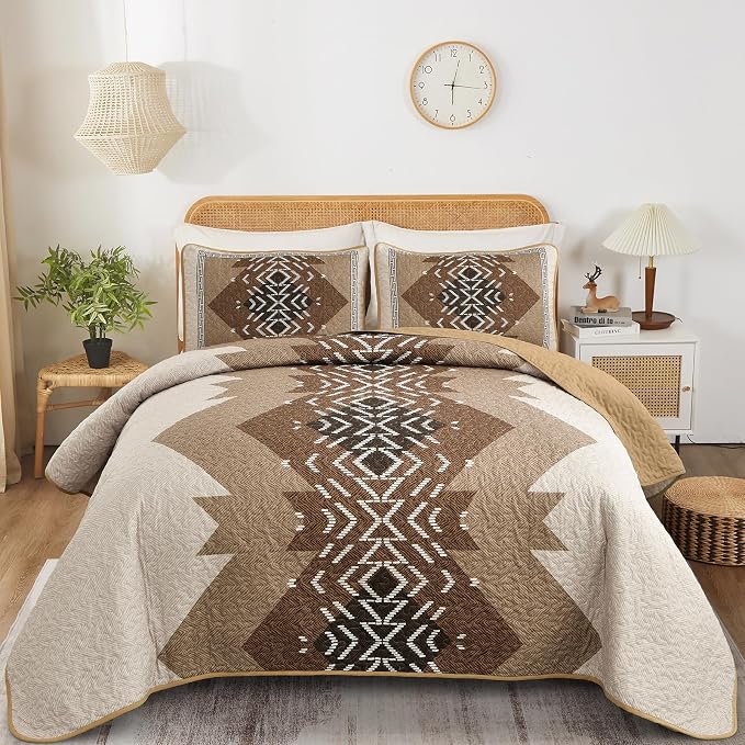 Dintszyayue Bohemian Quilt Set King Size, 3 Pieces Aztec Texture Bedding by Dintszyayue