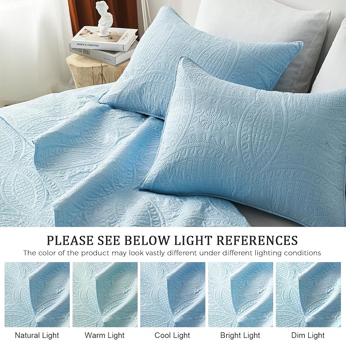 akkialla Twin Quilt Bedding Set, Sky Blue Ultrasonic Quilt Set, Lightweight - Image 5