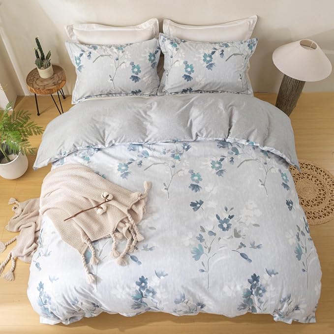 OAITE Duvet Cover Set Queen Size Floral Pattern Ultra Soft 100% Cotton Duvet - Image 3
