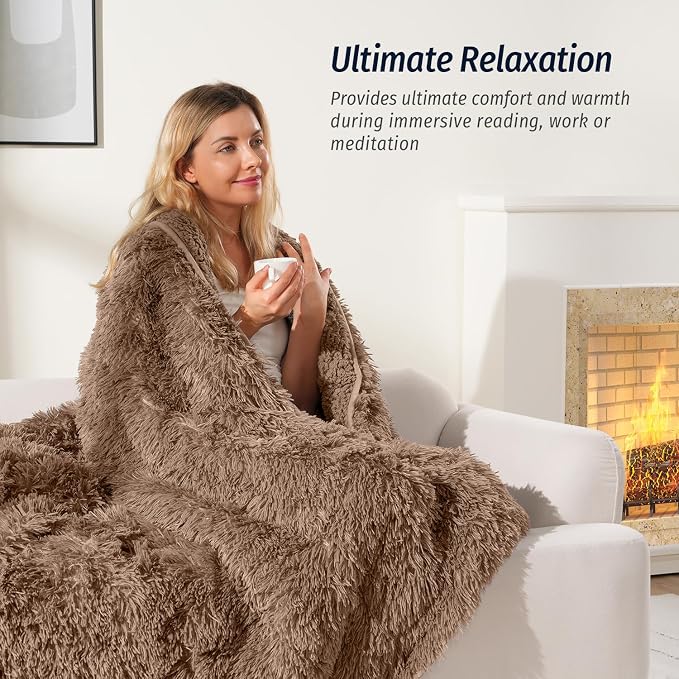 Wemore Shaggy Long Fur Faux Fur Weighted Blanket, Cozy and Fluffy Plush Sherpa - Image 3