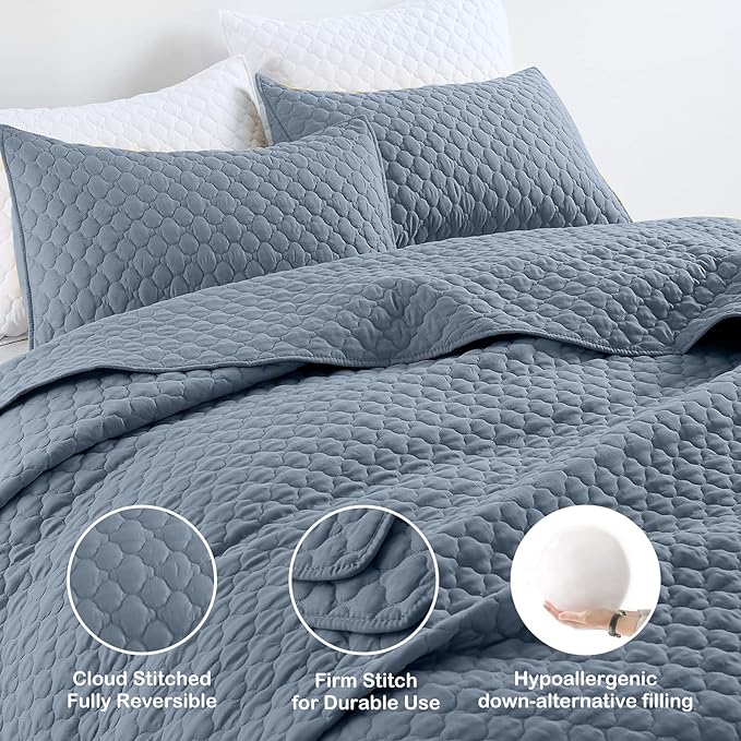 HORIMOTE HOME Quilt Twin Size Dusty Blue, Lightweight Quilt - Image 3