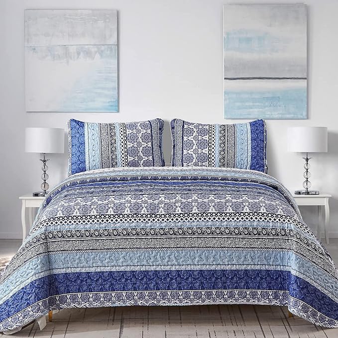 WONGS BEDDING Boho Quilt Set Full Size, Lightweight Bedspread Coverlet Bedding by WONGSBEDDING
