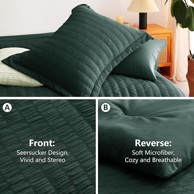 CozyLux King Size Comforter Set Forest Green Seersucker 7 Pieces Bed in a Bag - Image 4