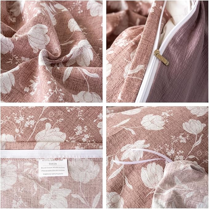 OAITE Purple Flower King Size Duvet Cover-3 Pieces Prewashed Cotton-Like - Image 4
