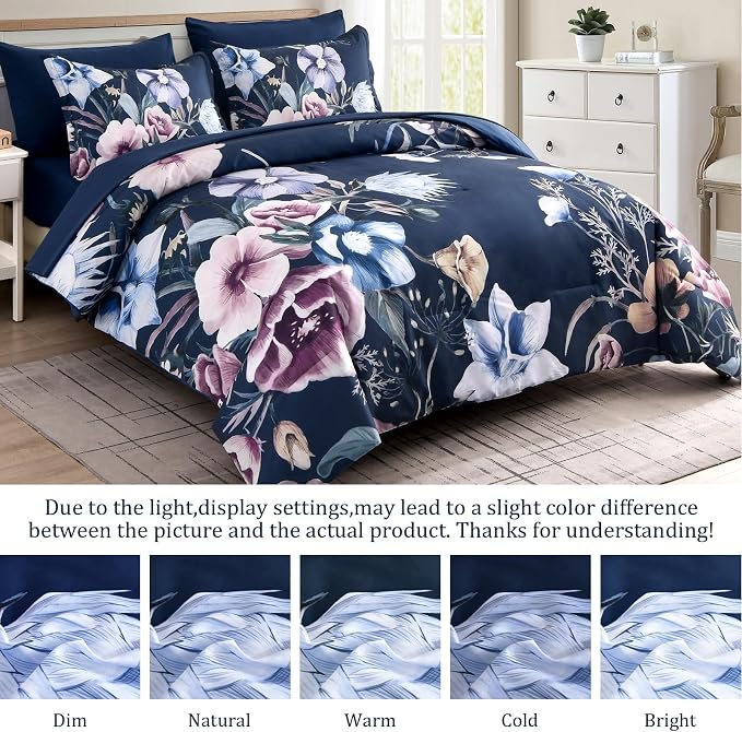 Luxudecor Floral Comforter Set King Size 7 Piece, Elegant Comforter Bedding Set - Image 8