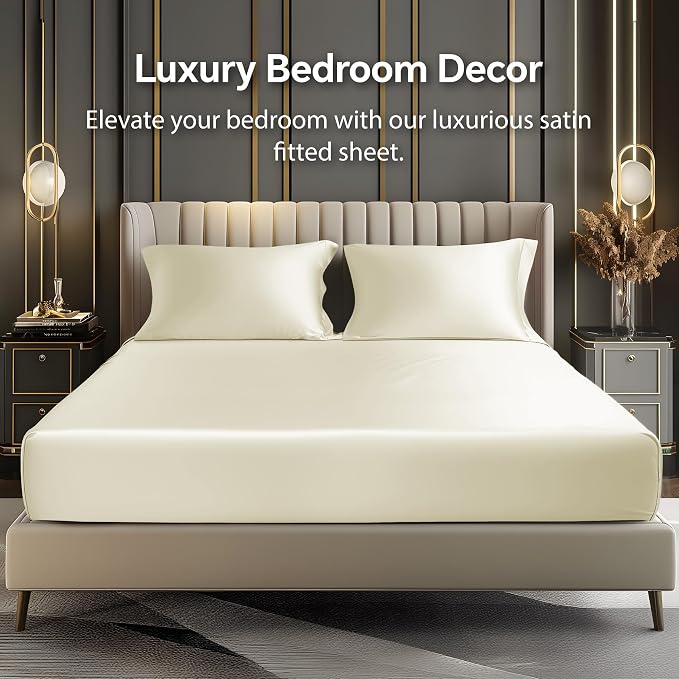 BEDELITE Satin Fitted Sheet and Pillowcases Set, Luxury Soft Similar to Silk - Image 2