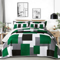 Tyrot 3 Piece Green Quilt Set Full/Queen Size Green Black White Geometric by TyrotHomeDecor