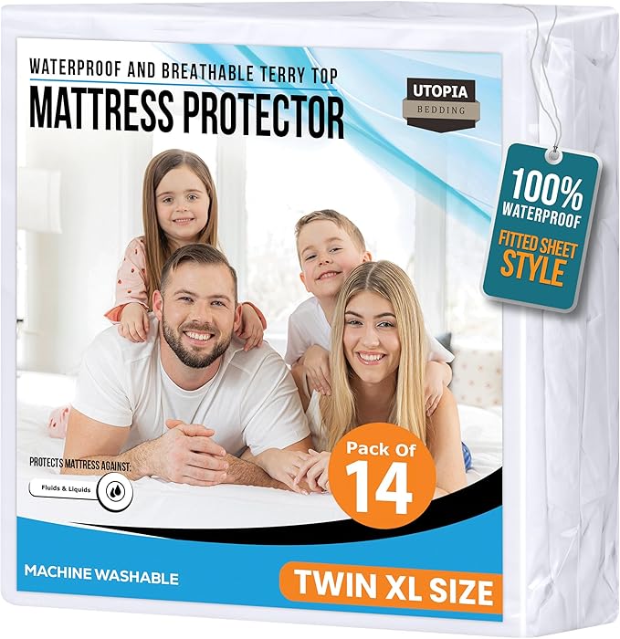 Twin XL Size Mattress Protector Waterproof 14 Pack, Premium 200 GSM Terry by UTOPIABEDDING