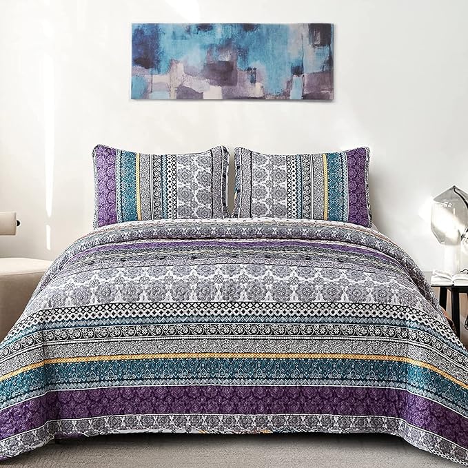 WONGS BEDDING Boho Quilt Set California King Size, Lightweight Bedspread by WONGSBEDDING