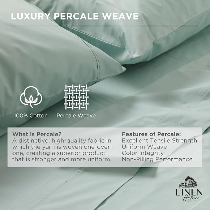 Linen Home 100% Cotton Percale Weave Fitted Sheet, Twin Size, Pastel Turk - Image 2