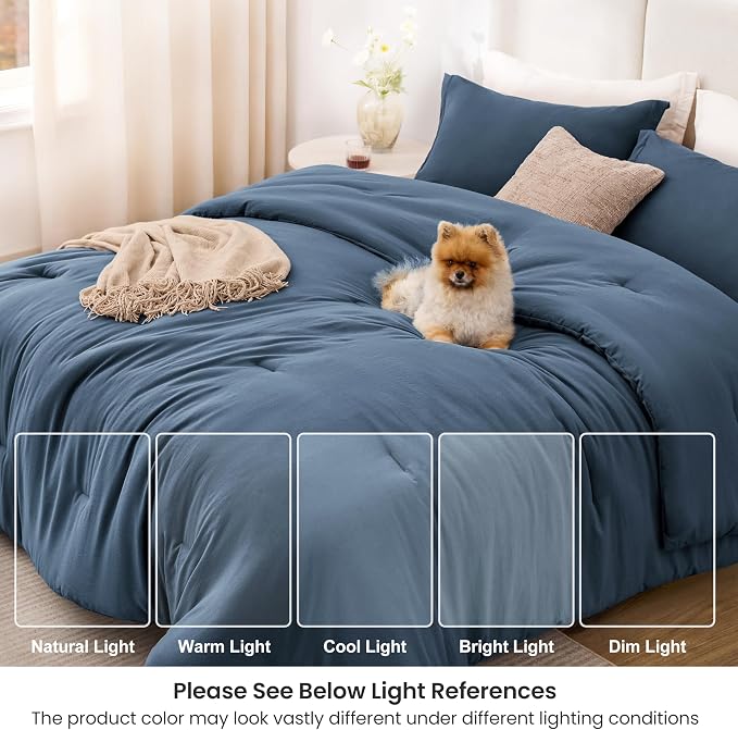 Love's cabin Navy Blue King Size Comforter Set, 3-Piece Prewashed Bed Set - Image 6