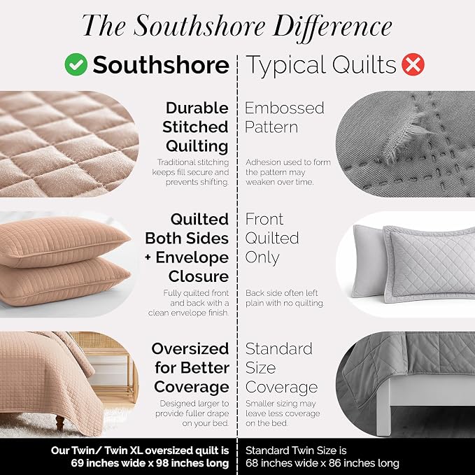 Southshore Fine Living, Inc. Twin Quilt Bedding Set, Stitched Soft Brushed - Image 4