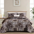 Cottolester Brown Patchwork Quilt Set Queen Size, 3 Pieces Boho Paisley Quilt by Cottolester