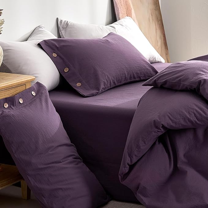 JELLYMONI 100% Washed Cotton Duvet Cover King – Soft, Breathable Linen-Look - Image 9
