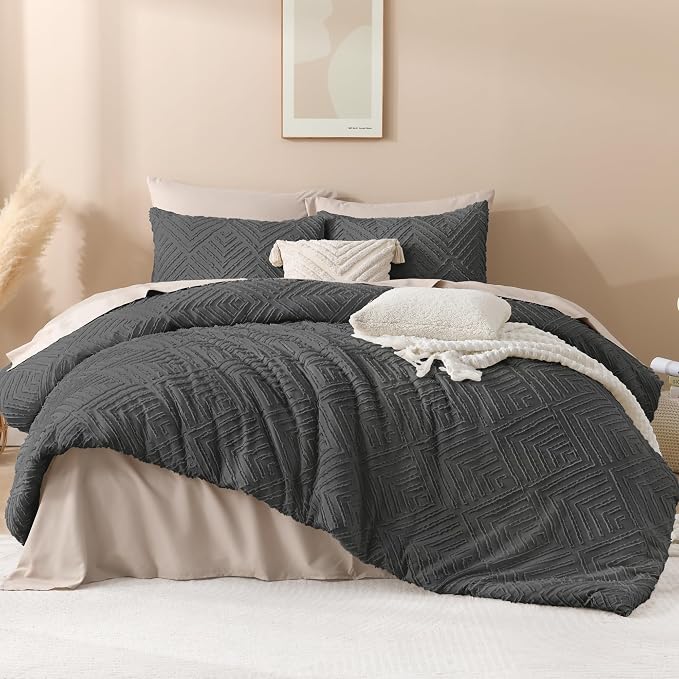 Andency Dark Grey California King Comforter Set, 3 Pieces Gray Boho Bedding Set - Image 2