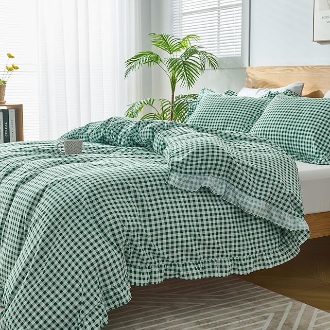 Gingham Duvet Cover Full Size, 3 Pieces Soft Breathable Microfiber Plaid - Image 7