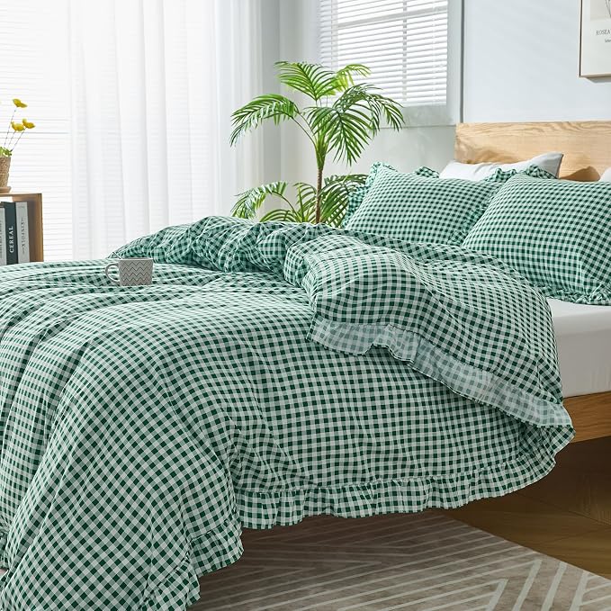 Gingham Duvet Cover Queen Size, 3 Pieces Soft Breathable Microfiber Plaid - Image 7