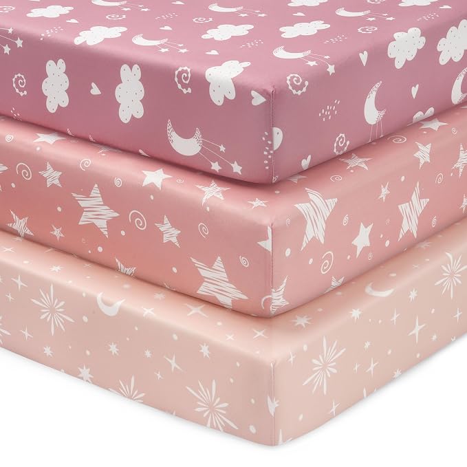 Baby Crib Sheets Girl, 3 Pack Toddler Bed Sheets Fit by FIEMOL