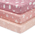 Baby Mini Crib Sheets Girl, Portable 38”x26” Pack and Play Sheets Fitted by FIEMOL