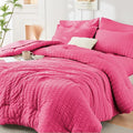 HYMOKEGE Hot Pink California King Comforter Set Seersucker 7 Pieces, All Season by HYMOKEGE