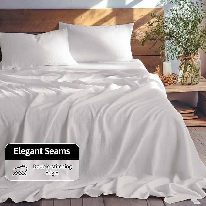 LBRO2M 100% Pure Linen Sheet Set Deep Pocket Up to 16" Bed Sheets Sets - Image 6