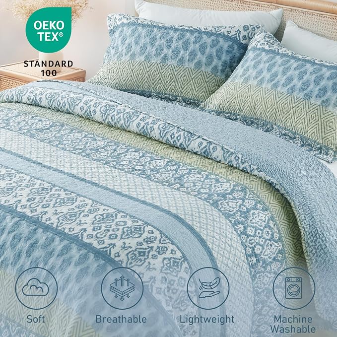 GOONE Twin Quilt Set 68"x86", Lightweight Washed Coverlet, Reversible Spring & - Image 3