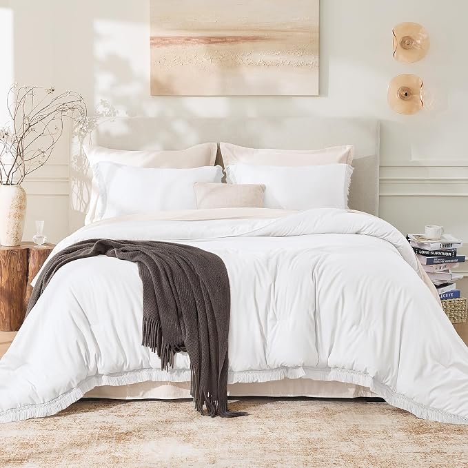 Andency White Comforter Set California King, Boho Tassel Lightweight Bedding - Image 2