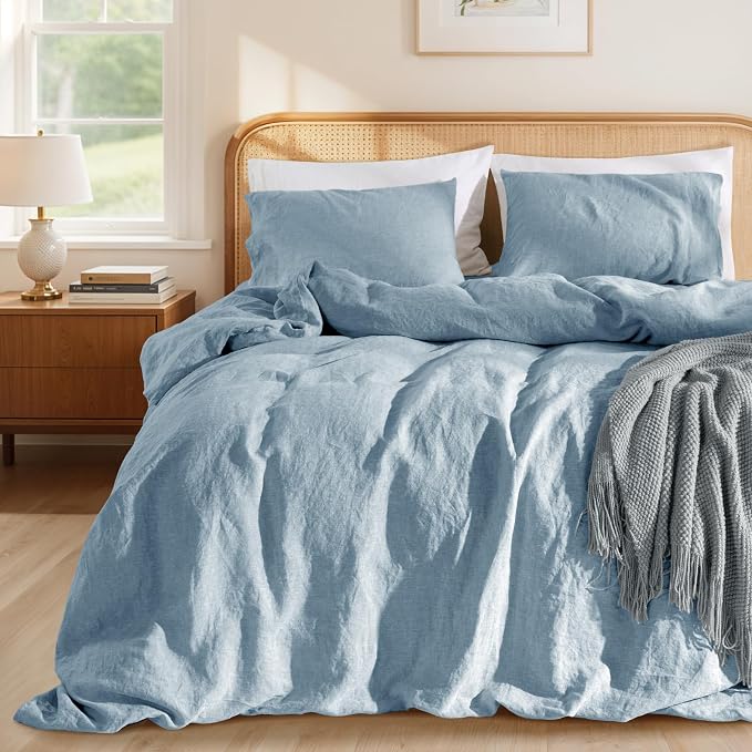 LBRO2M 100% France Linen Duvet Cover Set Cal King Size 3 Pcs Natural Flax by LBRO2MBedding