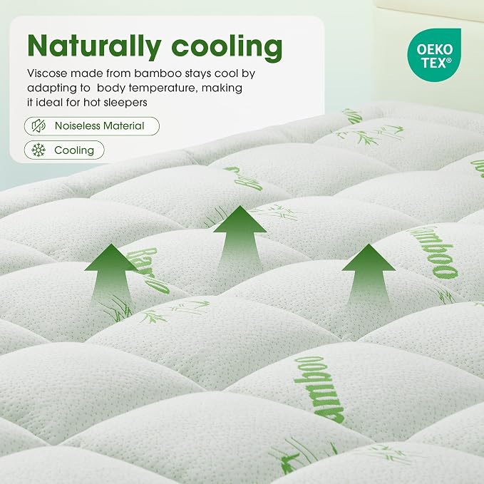 Mattress Pad Queen Size, Cooling Pillow Top Mattress Topper, Ultra Soft Viscose - Image 8