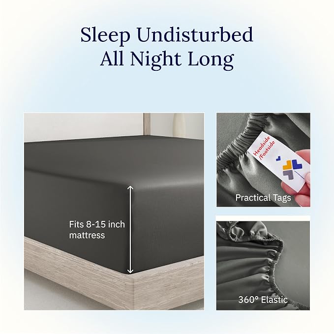 California Design Den Twin XL Fitted Sheet Cotton, Soft 400 Thread Count 100% - Image 5