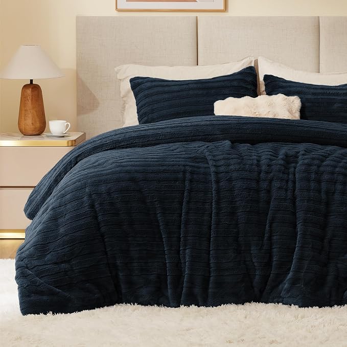 BEDELITE Fleece Queen Comforter Set -Super Soft & Warm Fluffy Navy Faux Fur by BEDELITE